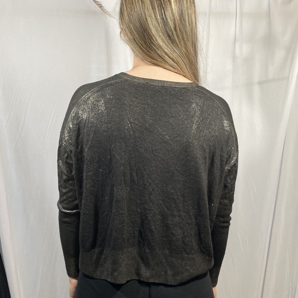 NEW Zara Knit [ Small ]‎ V Neck Metallic Long Sleeve Top Sweater Black/Gold - Picture 2 of 14